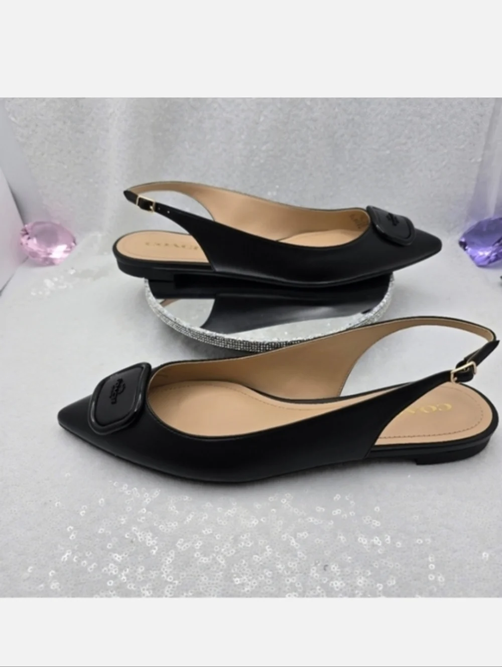 Coach Veda Class Slingback Flats Black Leather Women's 10
